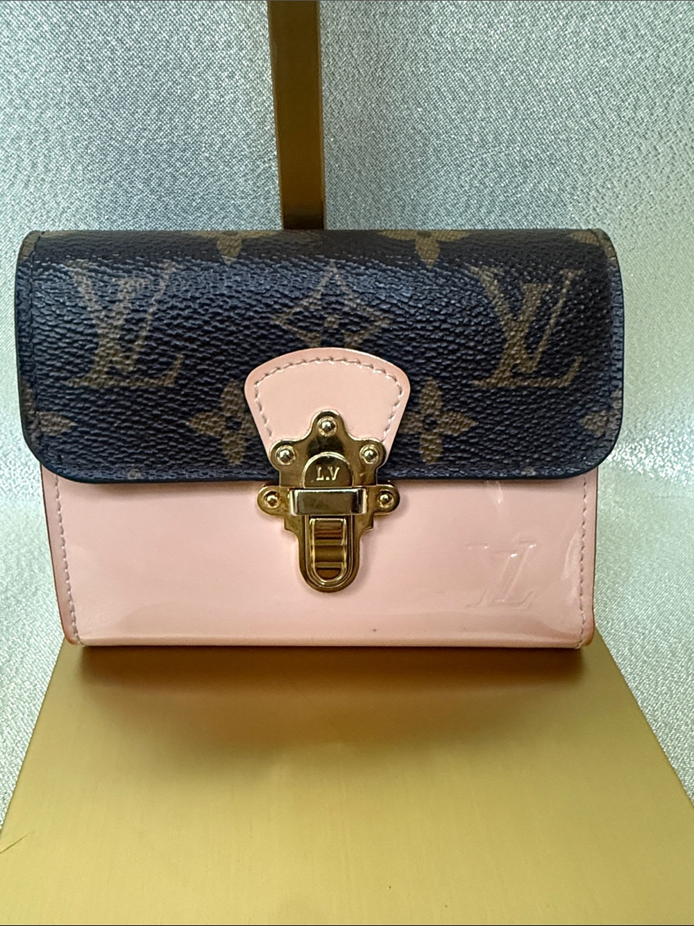Louis Vuitton Pink Patent Leather and Brown Monogram Cherry Wallet